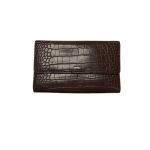 JW PEI Brown Croc-Embossed Clutch Wristlet
